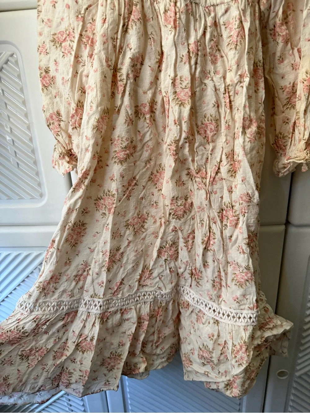 Girls Cream Floral Maxi Dress with Pink Rose Print